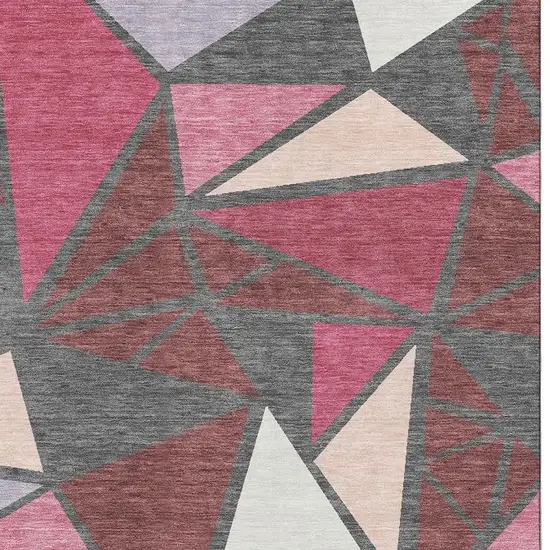Burgundy Pink And Ivory Geometric Washable Area Rug With UV Protection Photo 3