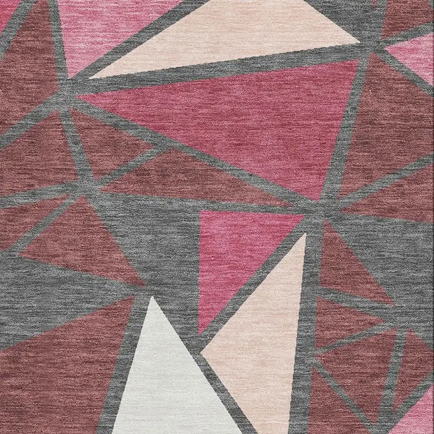 Burgundy Pink And Ivory Geometric Washable Area Rug With UV Protection Photo 2