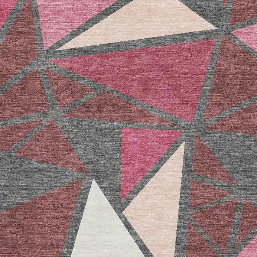 Burgundy Pink And Ivory Geometric Washable Area Rug With UV Protection Photo 2