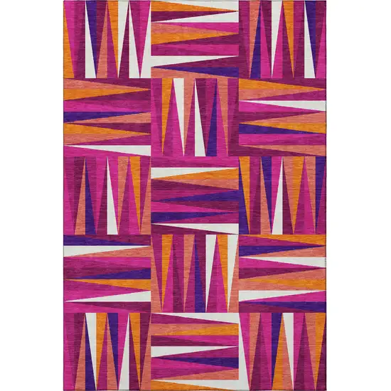 Burgundy Purple And Orange Geometric Washable Area Rug With UV Protection Photo 3