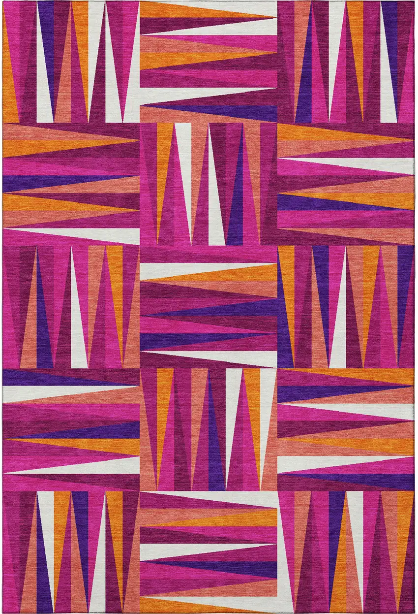 Burgundy Purple And Orange Geometric Washable Area Rug With UV Protection Photo 3