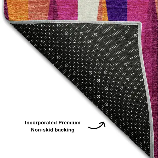 Burgundy Purple And Orange Geometric Washable Area Rug With UV Protection Photo 6