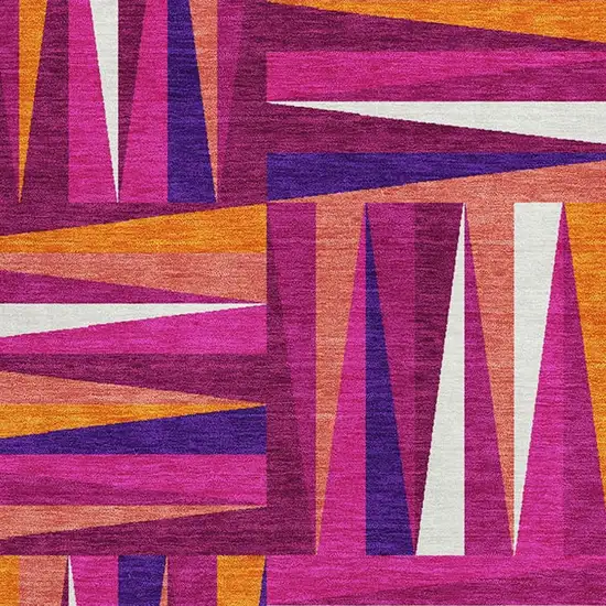 Burgundy Purple And Orange Geometric Washable Area Rug With UV Protection Photo 2
