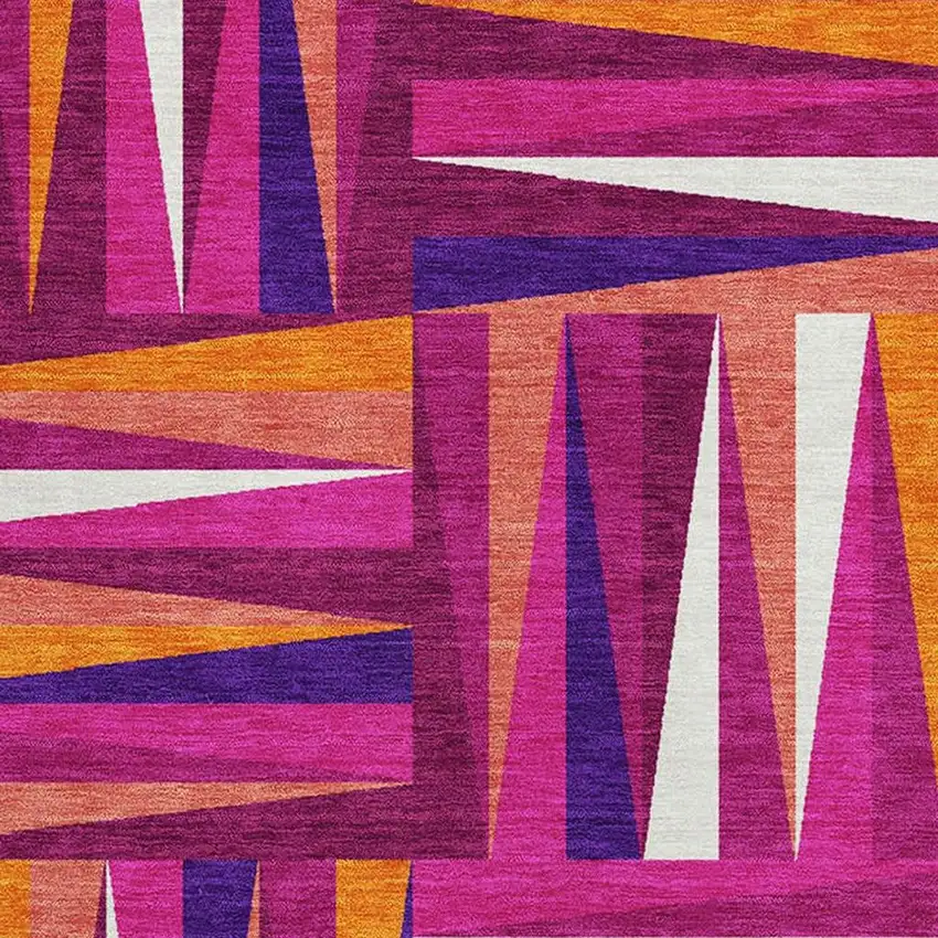 Burgundy Purple And Orange Geometric Washable Area Rug With UV Protection Photo 2