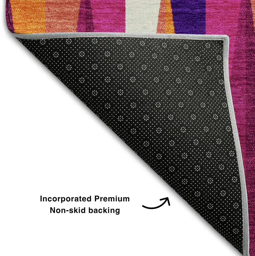 Burgundy Purple And Orange Geometric Washable Area Rug With UV Protection Photo 6