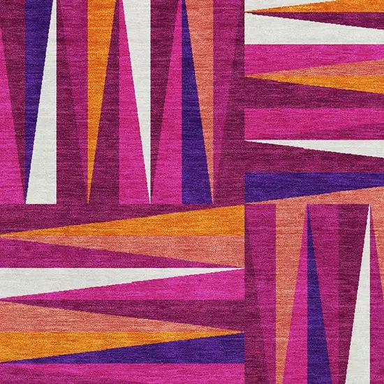 Burgundy Purple And Orange Geometric Washable Area Rug With UV Protection Photo 2