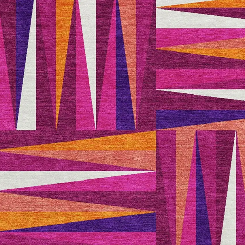 Burgundy Purple And Orange Geometric Washable Area Rug With UV Protection Photo 2