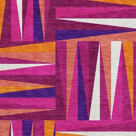 Burgundy Purple And Orange Geometric Washable Area Rug With UV Protection Photo 2