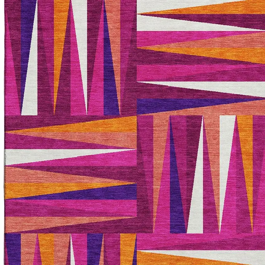 Burgundy Purple And Orange Geometric Washable Area Rug With UV Protection Photo 3