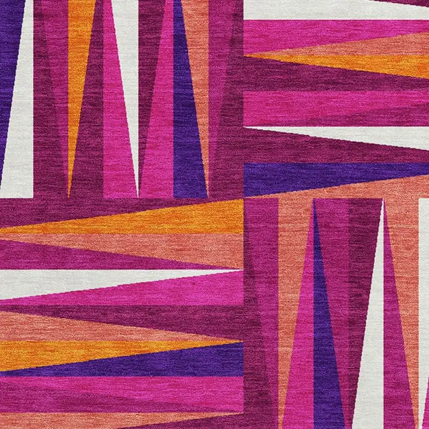 Burgundy Purple And Orange Geometric Washable Area Rug With UV Protection Photo 2