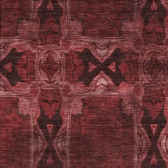 Burgundy Red And Gray Floral Medallion Washable Area Rug With UV Protection Photo 3