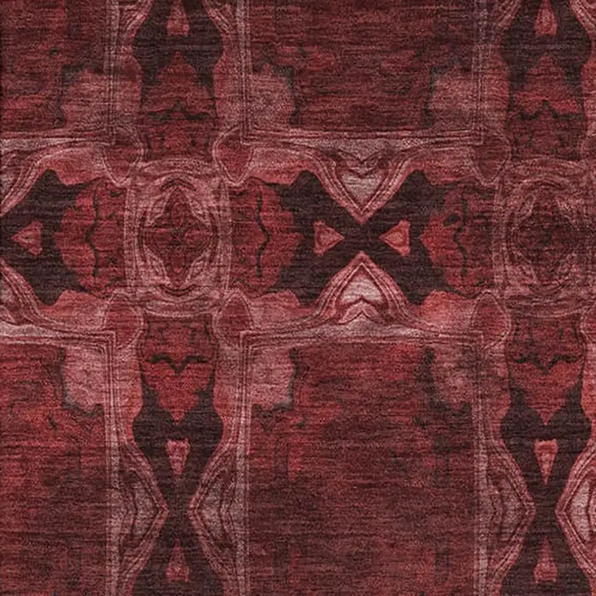 Burgundy Red And Gray Floral Medallion Washable Area Rug With UV Protection Photo 3