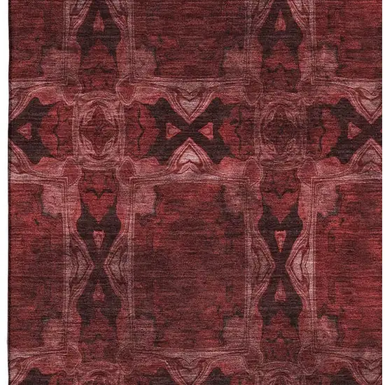 Burgundy Red And Gray Floral Medallion Washable Area Rug With UV Protection Photo 4