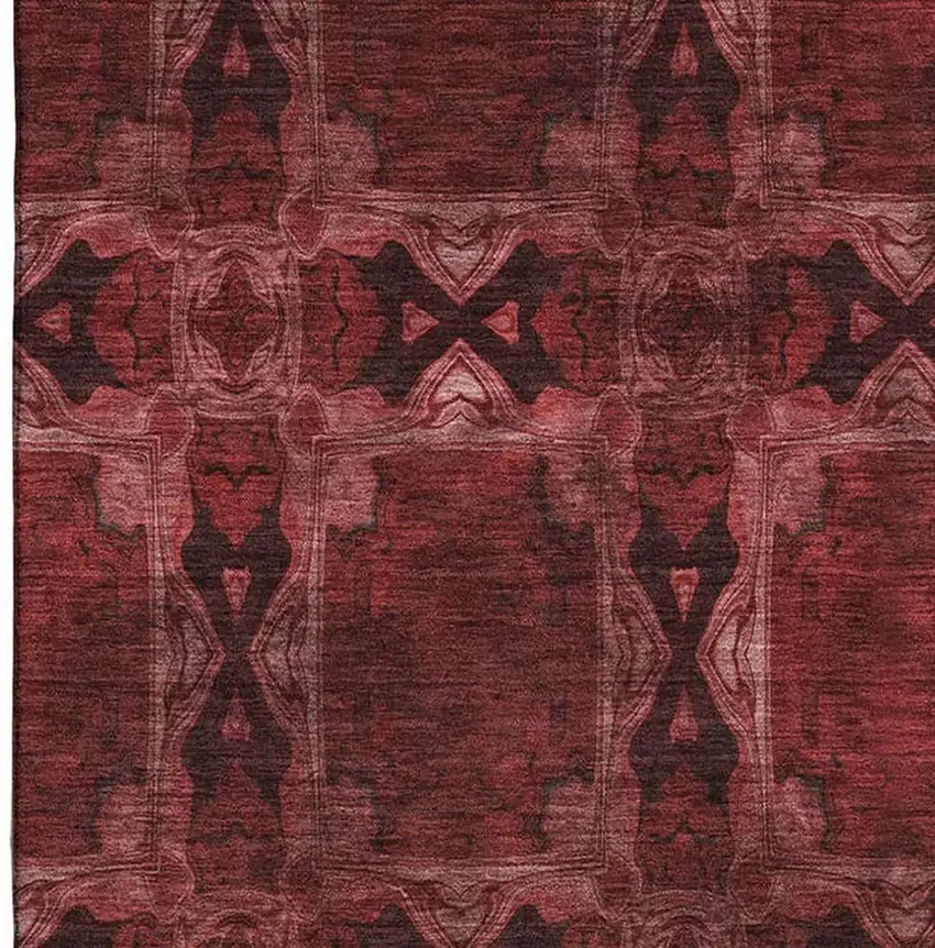 Burgundy Red And Gray Floral Medallion Washable Area Rug With UV Protection Photo 4