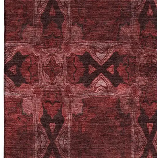 Burgundy Red And Gray Floral Medallion Washable Area Rug With UV Protection Photo 3