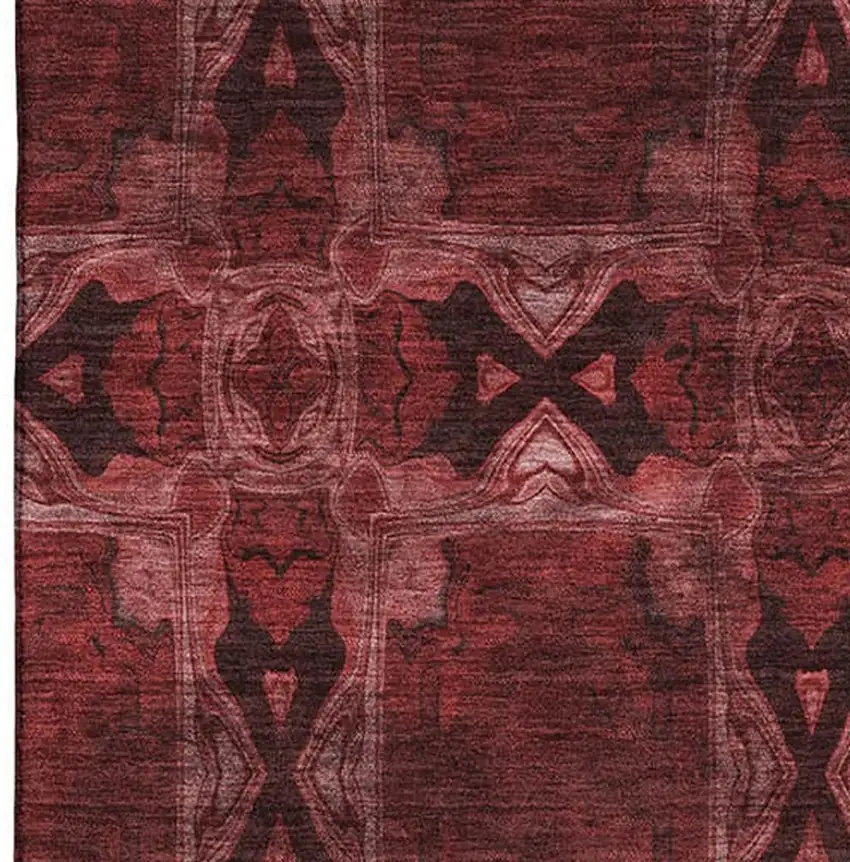 Burgundy Red And Gray Floral Medallion Washable Area Rug With UV Protection Photo 3