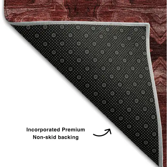 Burgundy Red And Gray Floral Medallion Washable Area Rug With UV Protection Photo 7