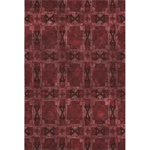 Photo of Burgundy Red And Gray Floral Medallion Washable Area Rug With UV Protection