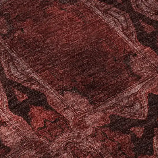 Burgundy Red And Gray Floral Medallion Washable Area Rug With UV Protection Photo 9