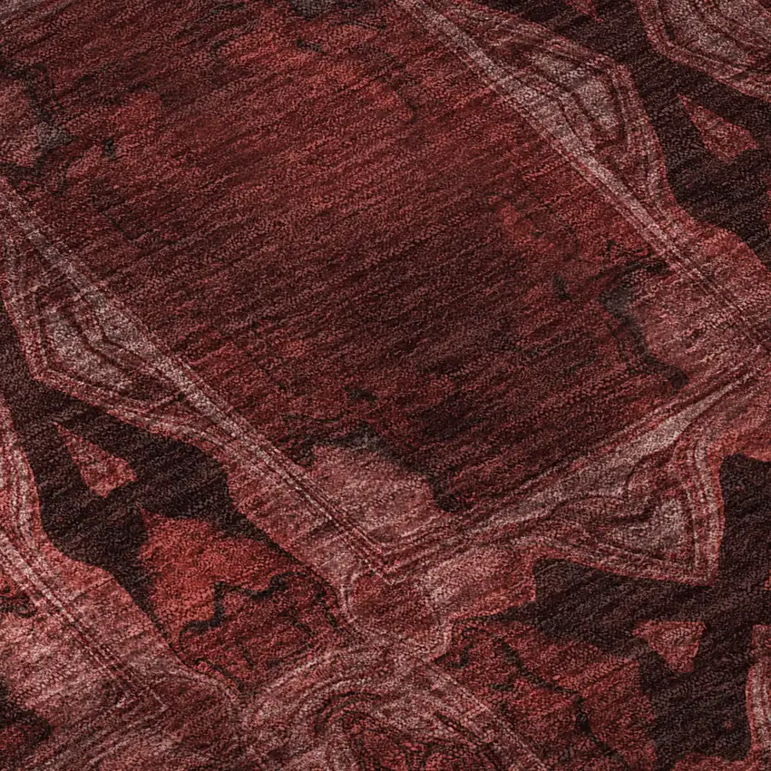 Burgundy Red And Gray Floral Medallion Washable Area Rug With UV Protection Photo 9