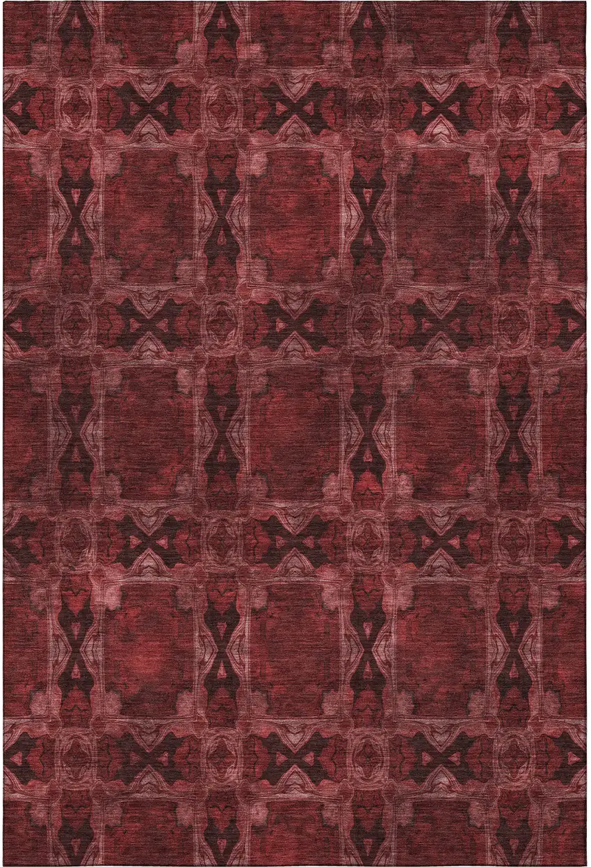 Burgundy Red And Gray Floral Medallion Washable Area Rug With UV Protection Photo 4