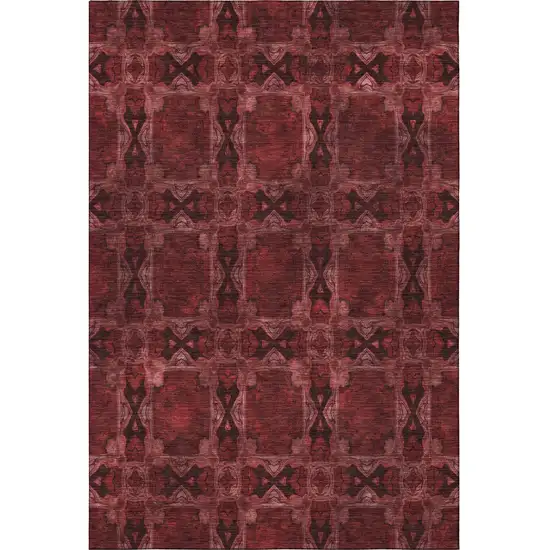 Burgundy Red And Gray Floral Medallion Washable Area Rug With UV Protection Photo 4