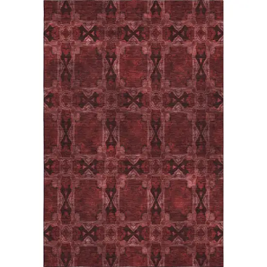 Burgundy Red And Gray Floral Medallion Washable Area Rug With UV Protection Photo 1