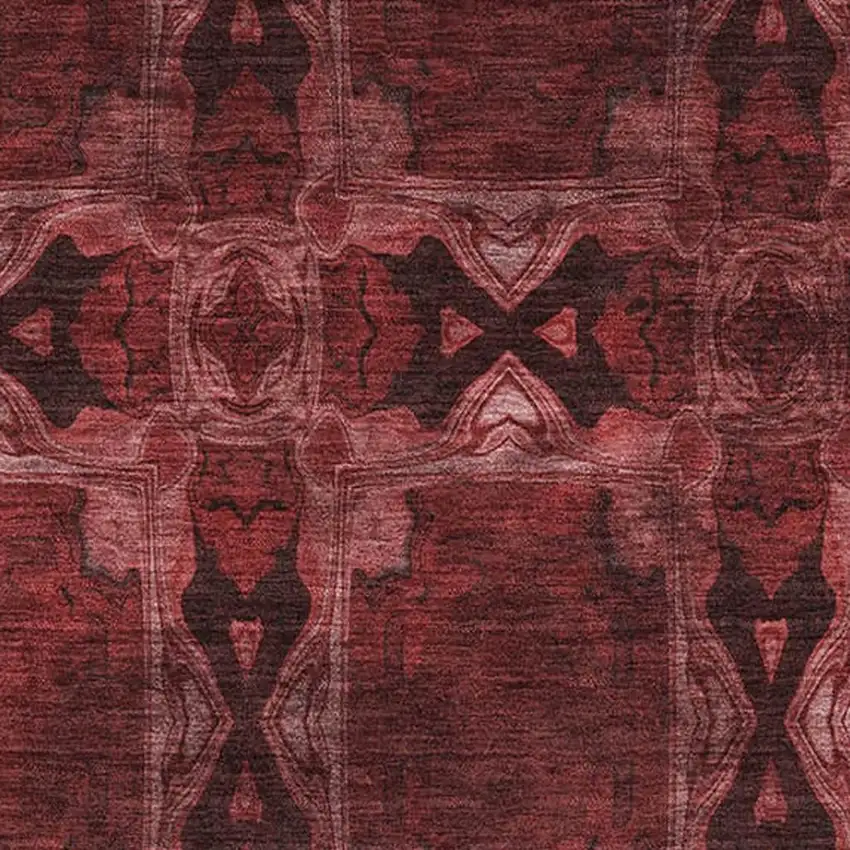 Burgundy Red And Gray Floral Medallion Washable Area Rug With UV Protection Photo 3