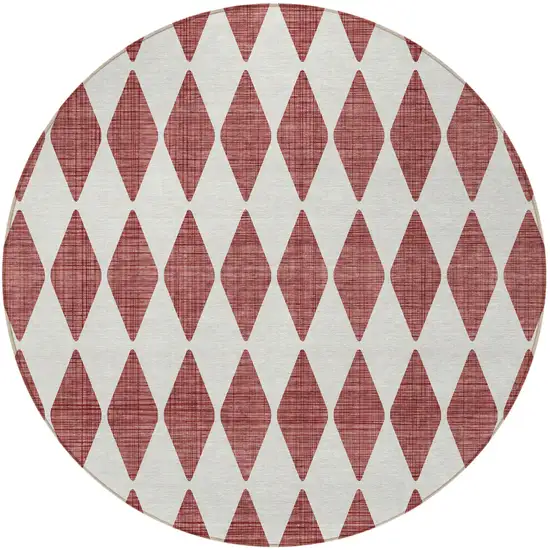 Burgundy Round Geometric Washable Non Skid Indoor Outdoor Area Rug Photo 5