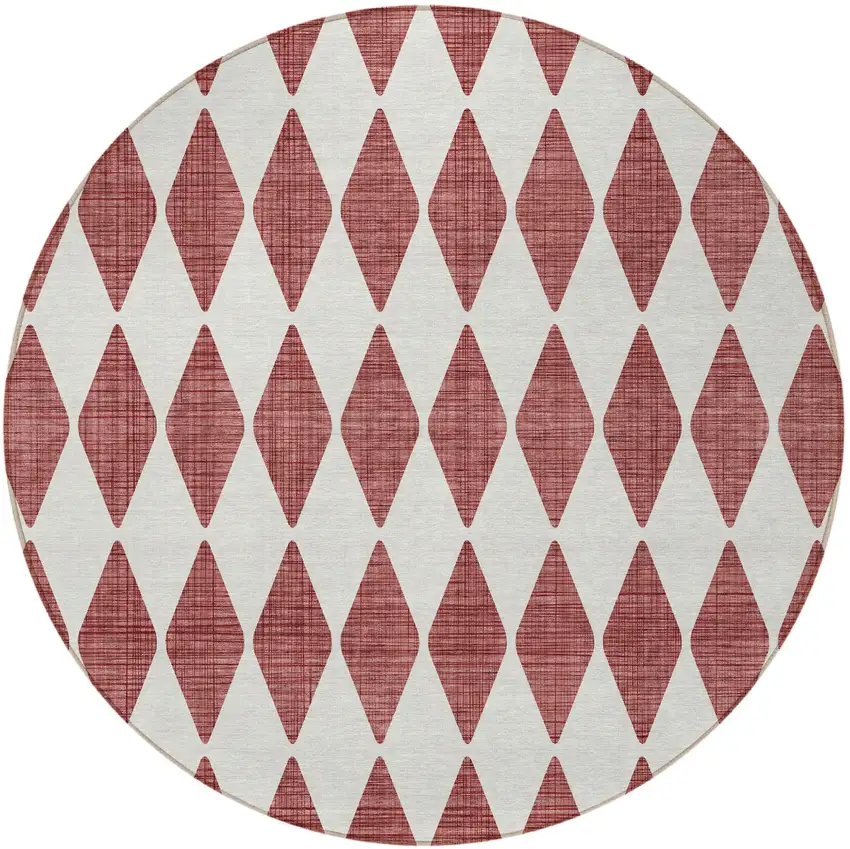 Burgundy Round Geometric Washable Non Skid Indoor Outdoor Area Rug Photo 5