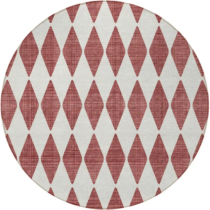 Burgundy Round Geometric Washable Non Skid Indoor Outdoor Area Rug Photo 5