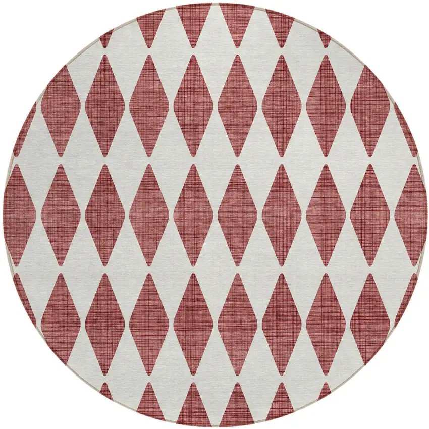 8' Burgundy Round Geometric Washable Indoor Outdoor Area Rug Photo 2