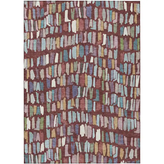 Burgundy Teal Blue And Green Striped Washable Indoor Outdoor Area Rug Photo 1
