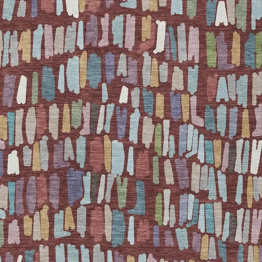 Burgundy Teal Blue And Green Striped Washable Indoor Outdoor Area Rug Photo 2