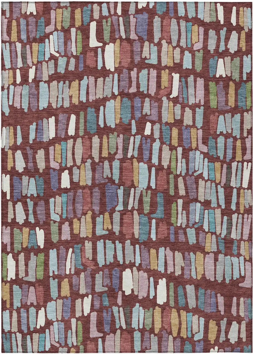 Burgundy Teal Blue And Green Striped Washable Indoor Outdoor Area Rug Photo 1