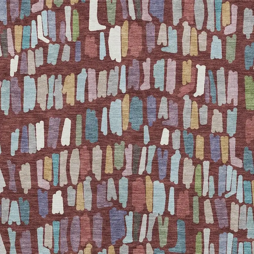 Burgundy Teal Blue And Green Striped Washable Indoor Outdoor Area Rug Photo 2