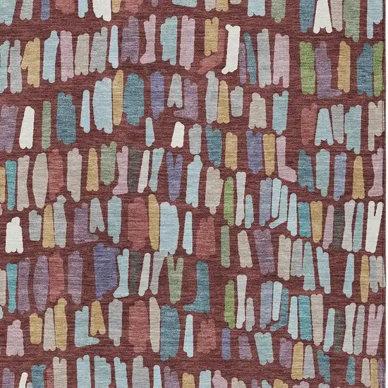 Burgundy Teal Blue And Green Striped Washable Indoor Outdoor Area Rug Photo 2