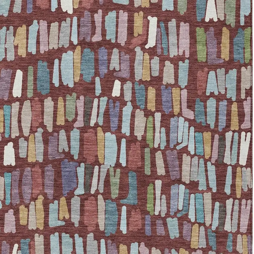 Burgundy Teal Blue And Green Striped Washable Indoor Outdoor Area Rug Photo 2