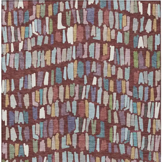 Burgundy Teal Blue And Green Striped Washable Indoor Outdoor Area Rug Photo 3