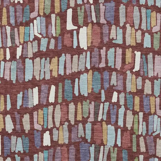 Burgundy Teal Blue And Green Striped Washable Indoor Outdoor Area Rug Photo 2