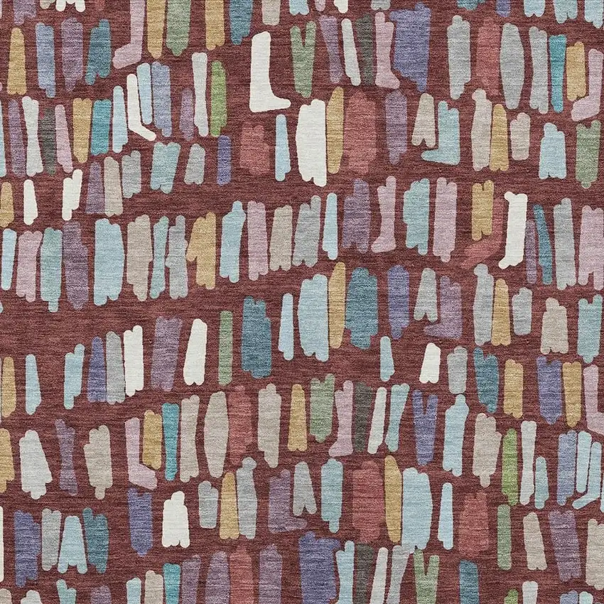 Burgundy Teal Blue And Green Striped Washable Indoor Outdoor Area Rug Photo 2