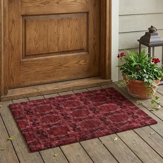 Burgundy and Black Floral Medallion Washable Non Skid Indoor Outdoor Area Rug Photo 1