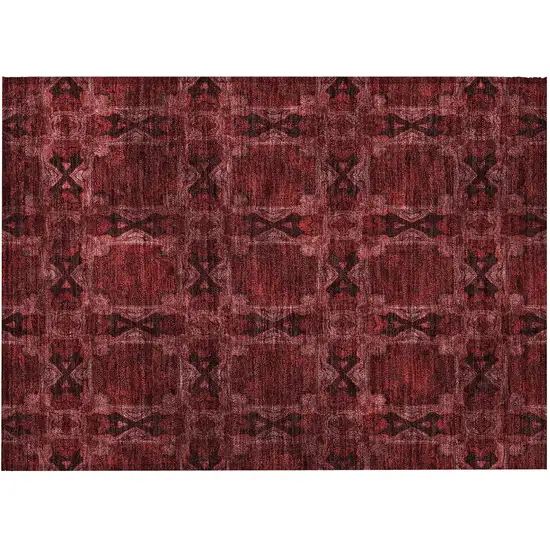 Burgundy and Black Floral Medallion Washable Non Skid Indoor Outdoor Area Rug Photo 5
