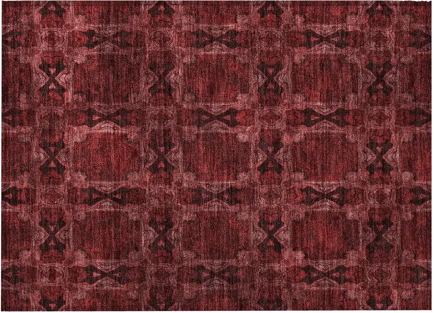 Burgundy and Black Floral Medallion Washable Non Skid Indoor Outdoor Area Rug Photo 5