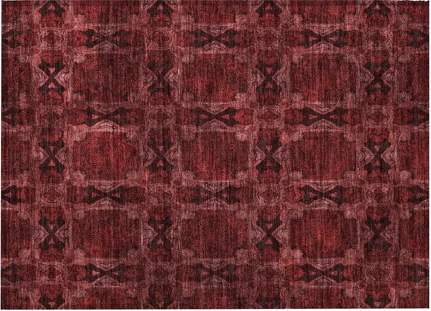 Burgundy and Black Floral Medallion Washable Non Skid Indoor Outdoor Area Rug Photo 5