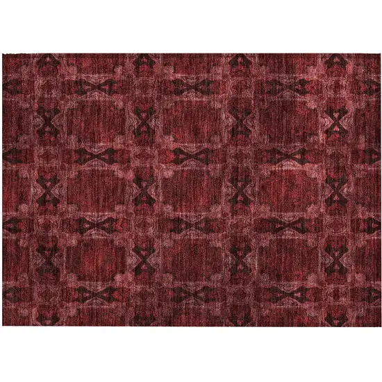 Burgundy and Black Floral Medallion Washable Non Skid Indoor Outdoor Area Rug Photo 2