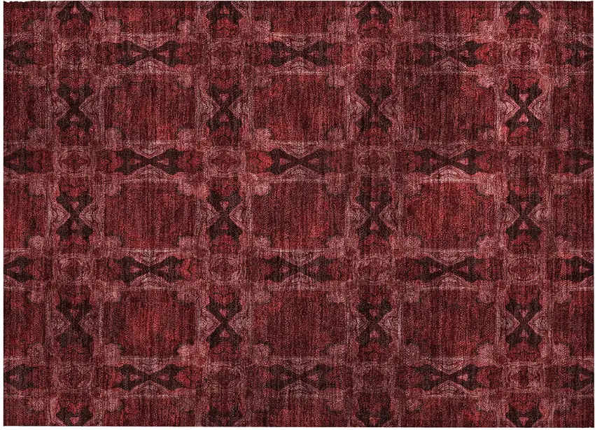 Burgundy and Black Floral Medallion Washable Non Skid Indoor Outdoor Area Rug Photo 2