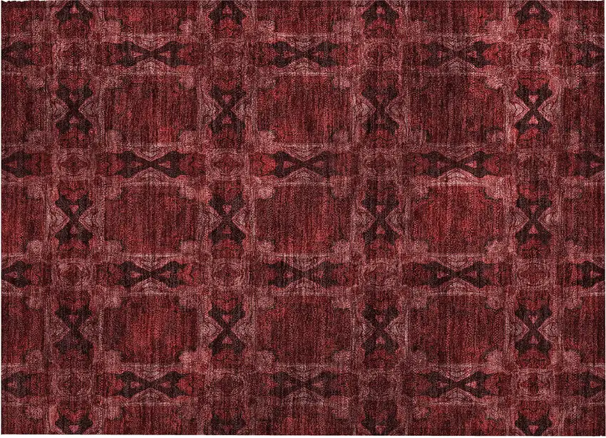 Burgundy and Black Floral Medallion Washable Non Skid Indoor Outdoor Area Rug Photo 2