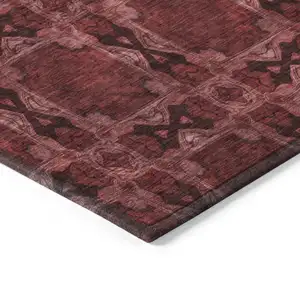 Photo of Burgundy and Black Floral Medallion Washable Non Skid Indoor Outdoor Area Rug