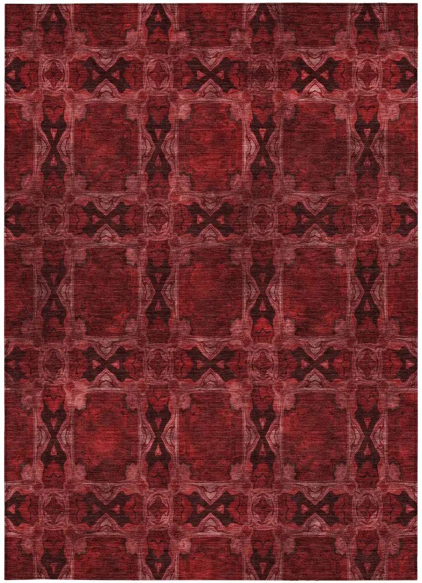 Burgundy and Black Floral Medallion Washable Non Skid Indoor Outdoor Area Rug Photo 4
